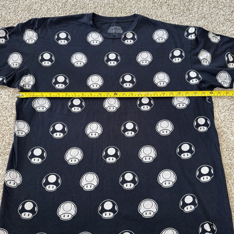 Super Mario Bros All Over Toad Head Black Men's T Shirt Size 2XL gallery