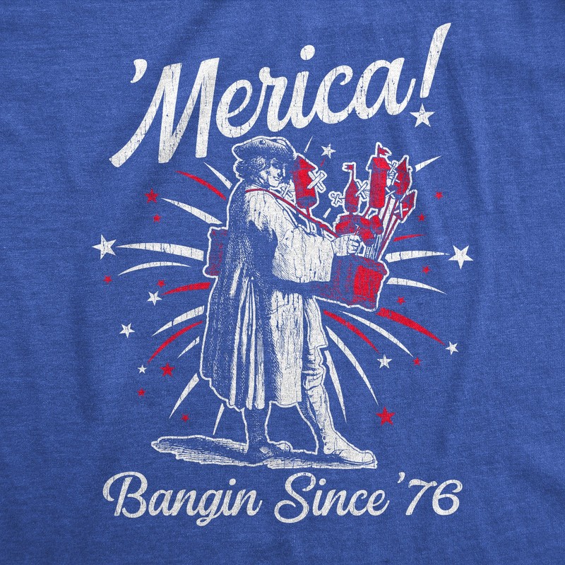 Mens Merica Banging Since 76 T Shirt Funny Fourth Of July American Fireworks Tee gallery