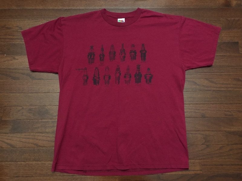 SPARK PLUG VARIETY T SHIRT MENS XL BURGUNDY ENGINE CAR MECHANIC AUTOMOBILE e