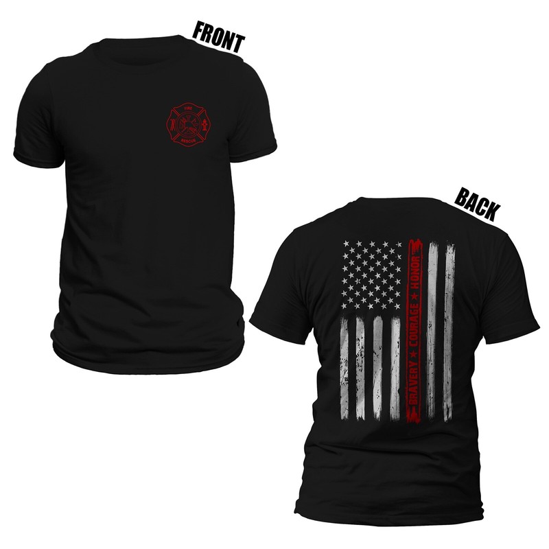 Thin Red Line Flag Bravery Courage Honor US Firefighter T-Shirt
