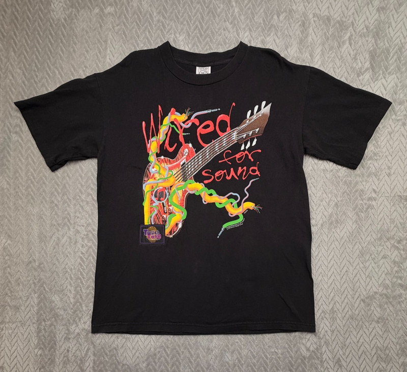 Vintage Touch Tone Wild Oats Wired for Sound Guitar Shirt Size XL Black Tee USA