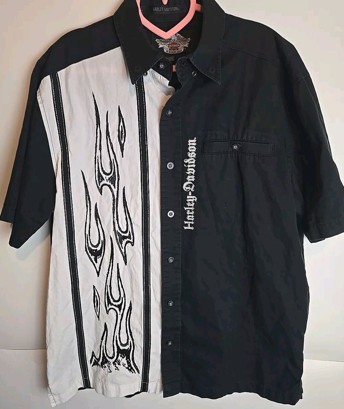 Vintage Y2k Harley Davidson Flames Tribal Button Up Shirt Size Medium Nu Metal