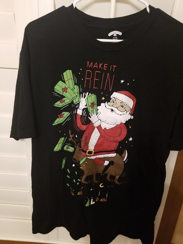 BIG MENS XL black CHRISTMAS TEE SHIRT TOP make it REIN Santa claus tshirt