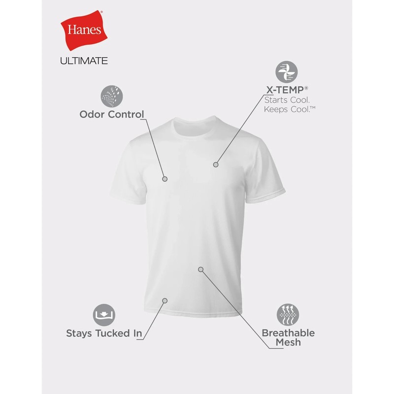 Hanes® Ultimate®Men's 4-Pack X-Temp BREATHABLE Mesh Crew-neck Tee "TAGLESS® " gallery