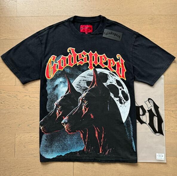 25/SS Godspeed Rock Skeleton hound Logo print pattern Tee Washed Mens T-shirt gallery