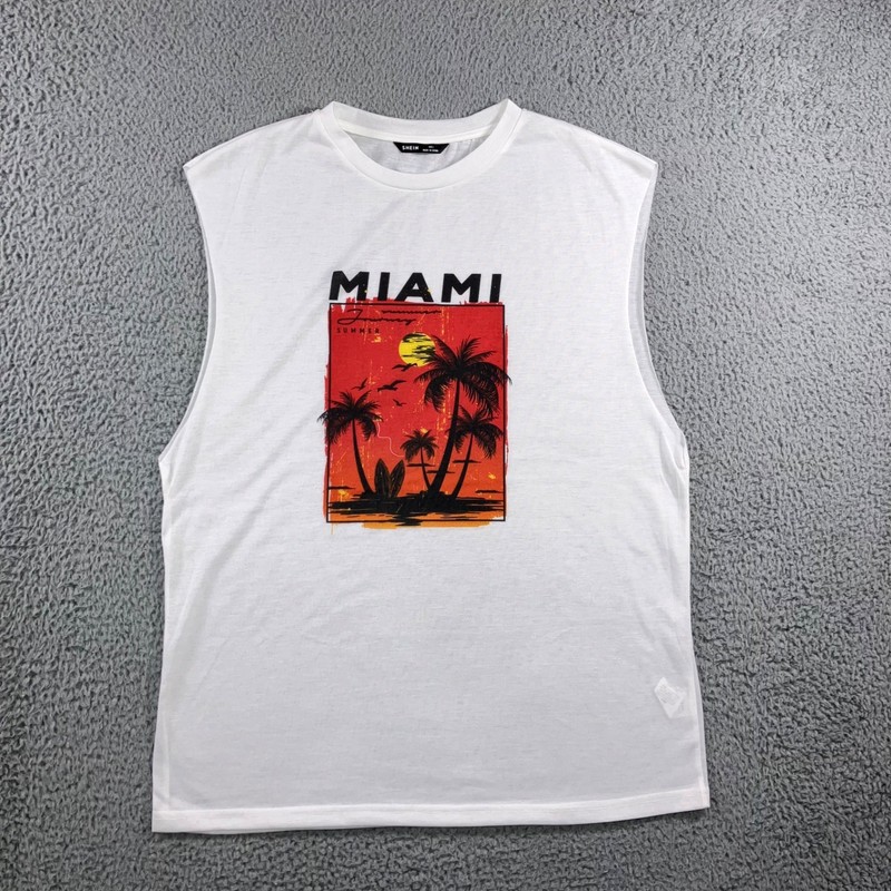 Miami Graphic Sleeveless T Shirt Men Large Preppy Gorpcore Travel Vacation