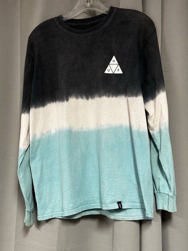 Huf WorldWide Black/White/Light Blue Tie-Dye Long Sleeve Mens Small