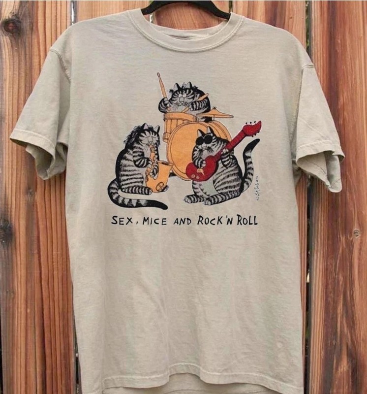 Vintage B. Kliban Cat Sex Mice And Rock & Roll short sleeve sand shirt S-5XL