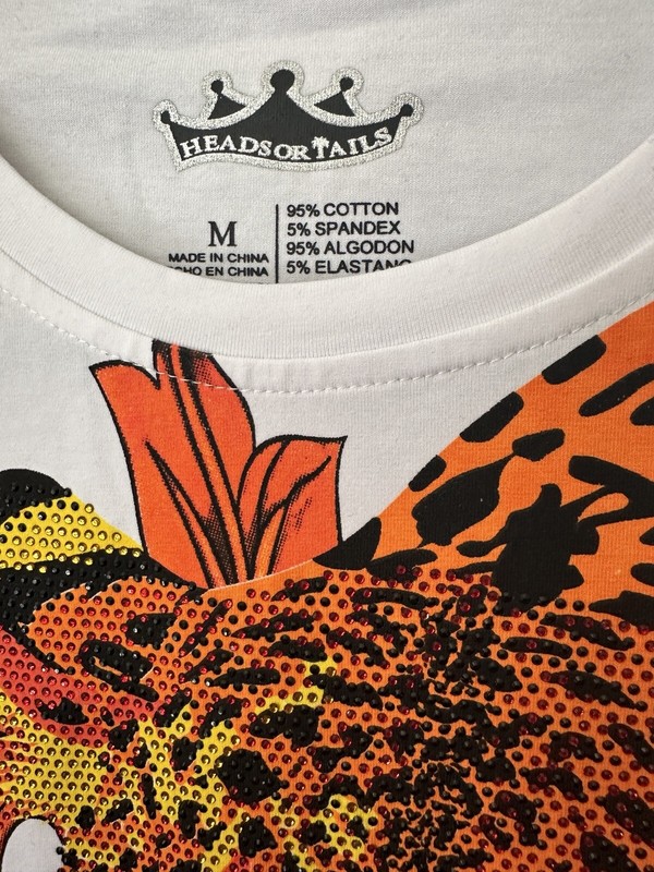 Head or Tails Men’s Rhinestones Beaded / White/Orange Tiger T-shirt Size M gallery