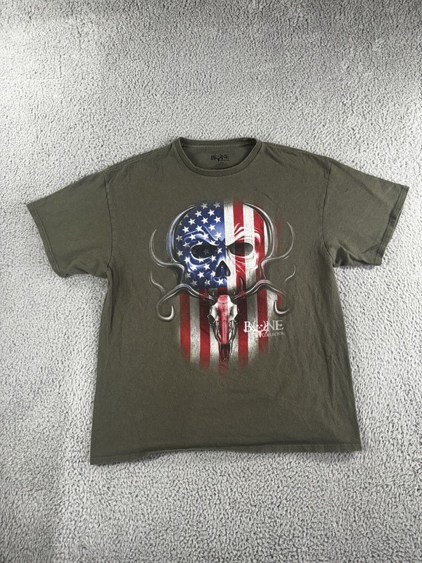 Bone Collector T Shirt Men XL American Flag Skull Cotton Short Sleeve