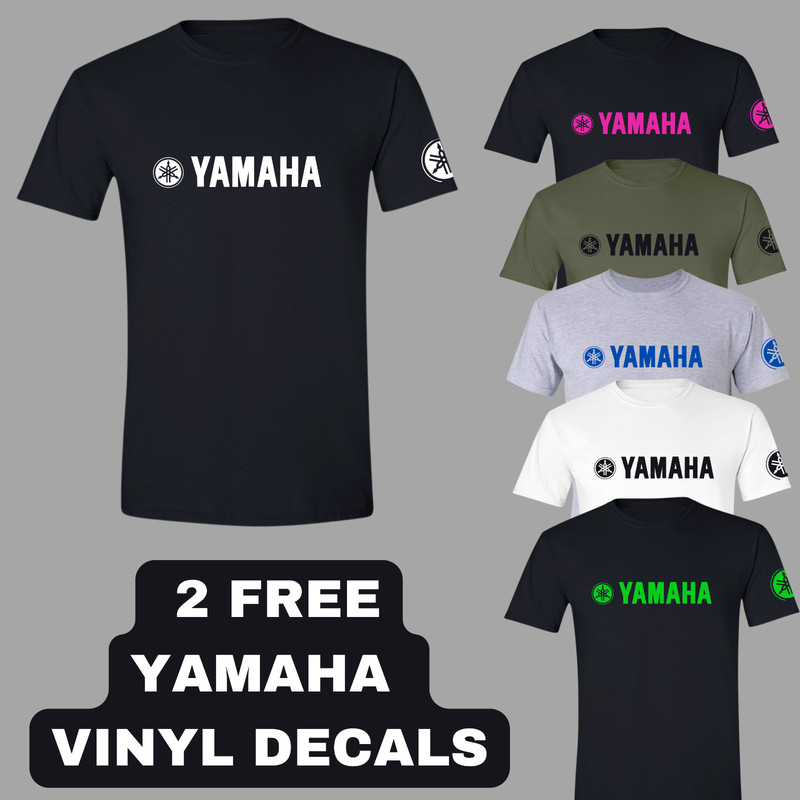 Yamaha Motorcycle Racing T-Shirt with 2 FREE Vinyl Decals, Sleeve Logo Motocross