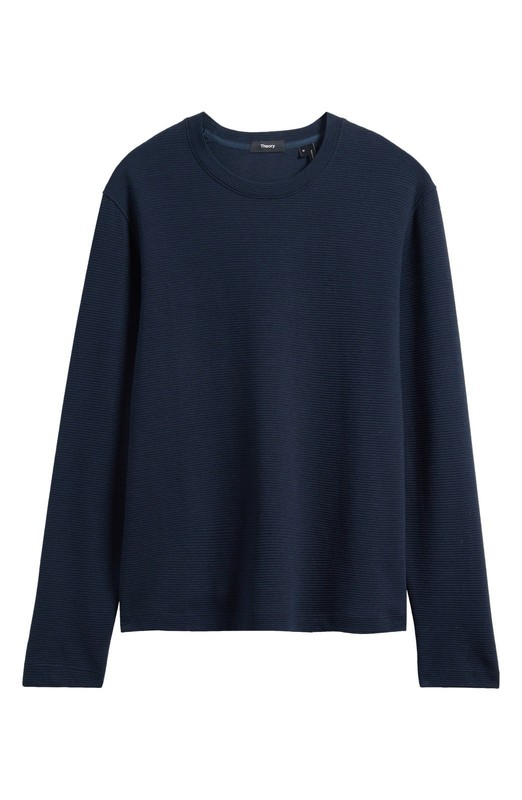 THEORY Men’s Delroy in Studio T Textured Long Sleeve T-Shirt,Baltic (Navy)Size L gallery