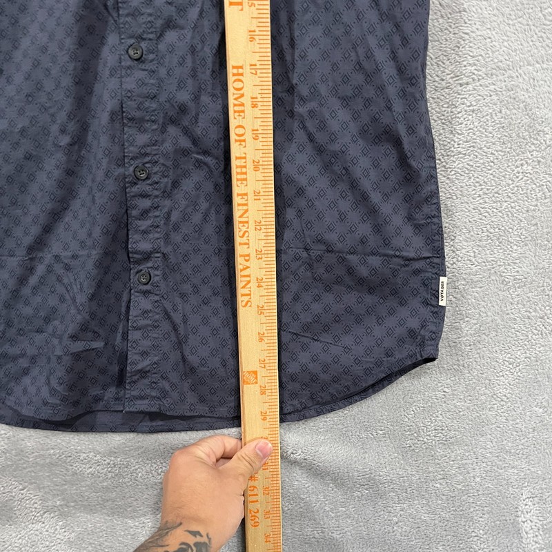 Voyager Shirt Mens Medium Button Up Short Sleeve Geometric Ombre Blue Preppy gallery