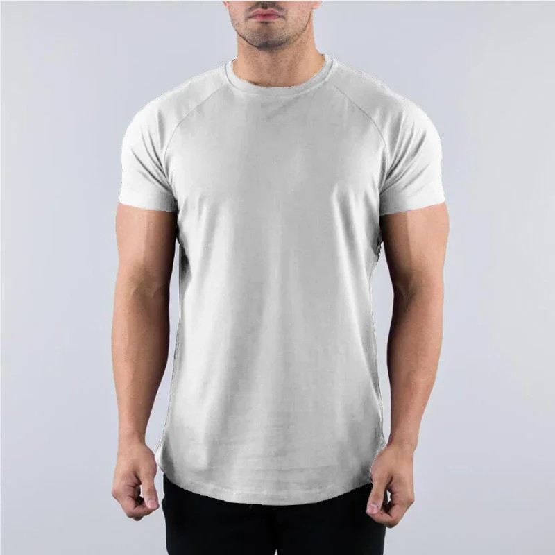 Plain Summer Cotton Breathable Short Sleeve Shirts Gym Sport Workout Muscle Runn