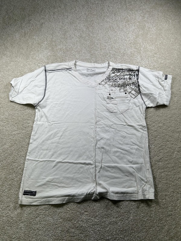 Vertical Sport Shirt Mens XL White Graphic Pocket Tee Streetwear Casual Cotton