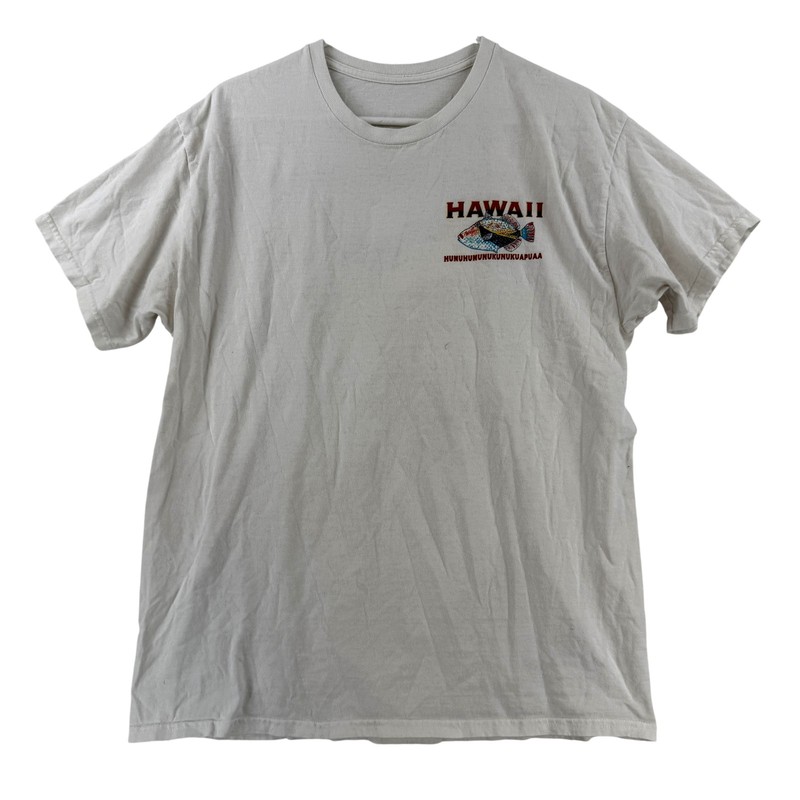 Hawaii Shirt Mens Medium White Humuhumunukunukuapuaa Fish Graphic Tee Vintage