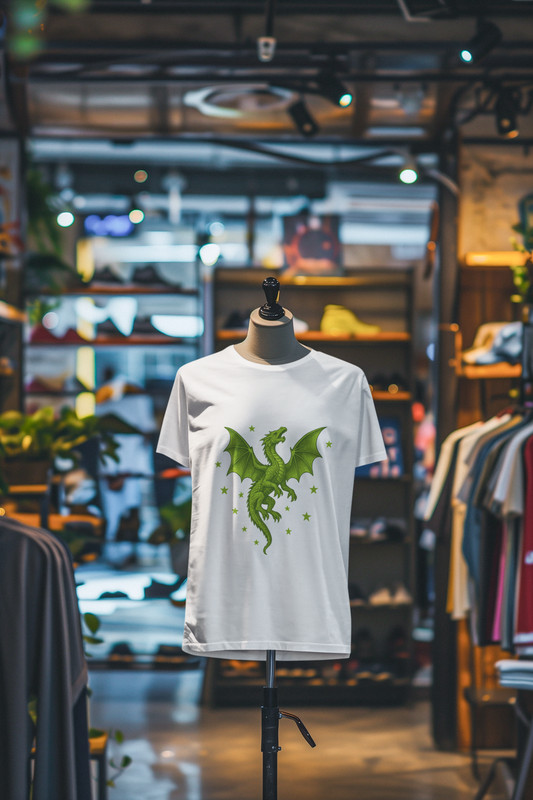 Lime Green Dragon T-Shirt Fantasy Flying Dragon Graphic Stars Unisex Tee