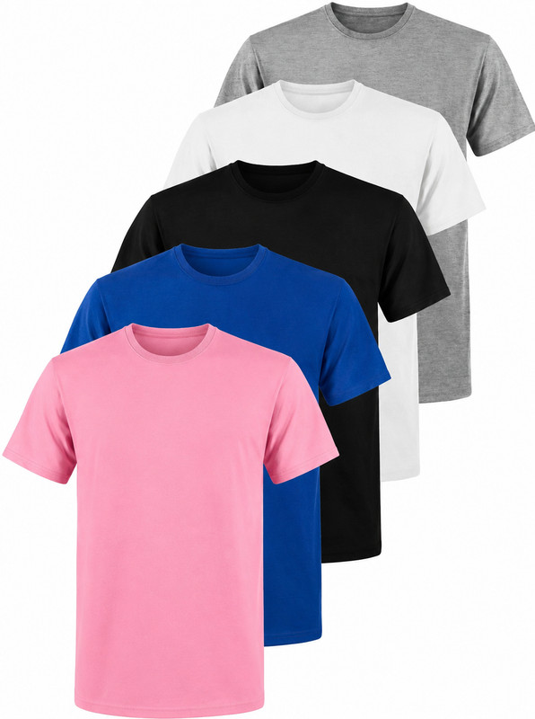 Men’s 5 Pack Plain Cotton Jersey Short Sleeve T-Shirts Regular Fit Crew Neck