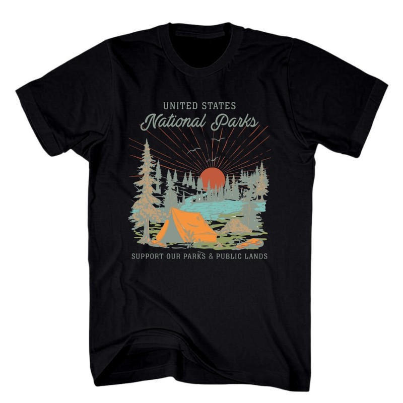 USA National Parks Support our Parks & Public Land Trees Tent Camping T-Shirt