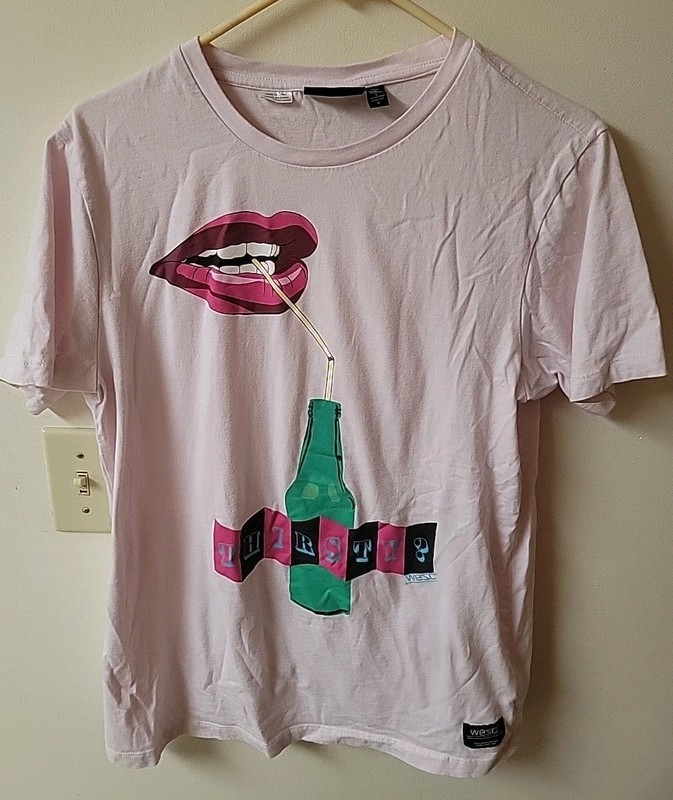 Wesc THIRSTY Unisex T-Shirt Womens Size Large Mens Size Lips Soda Drink