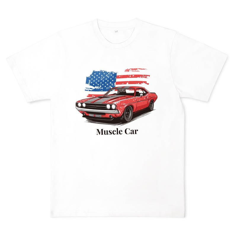 Funny Racing Car Graphic T-Shirt for Vintage USA Flag Muscle Car Classic Design