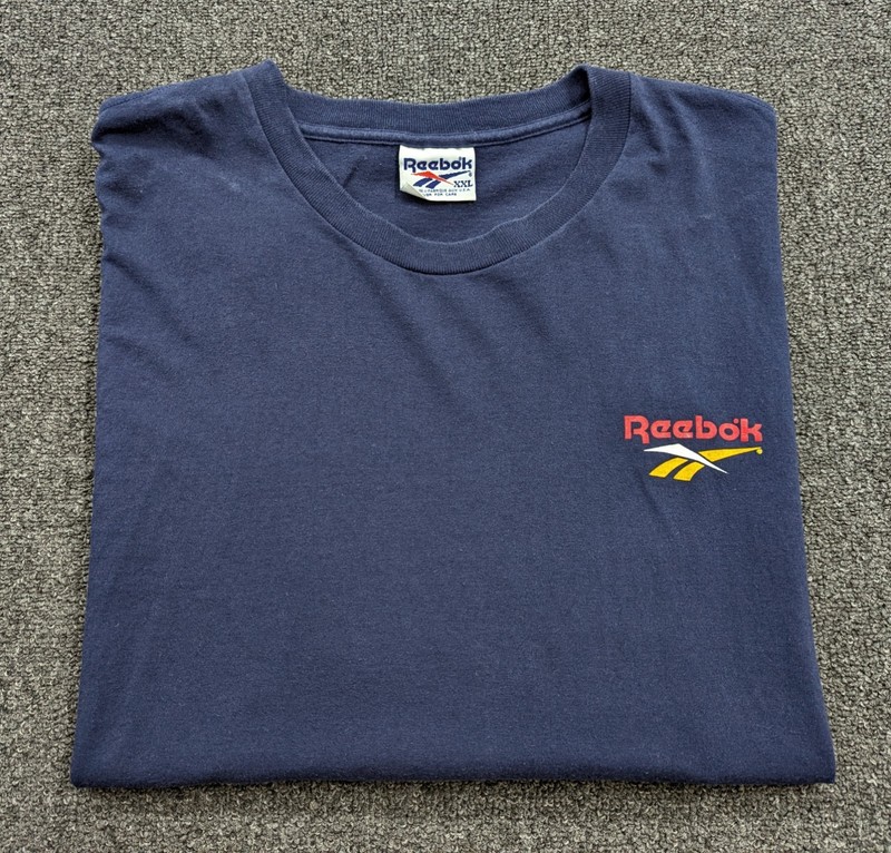 Reebok Mens 2XL Vintage 90s Navy Blue Single Stitch Graphic Tshirt Tee