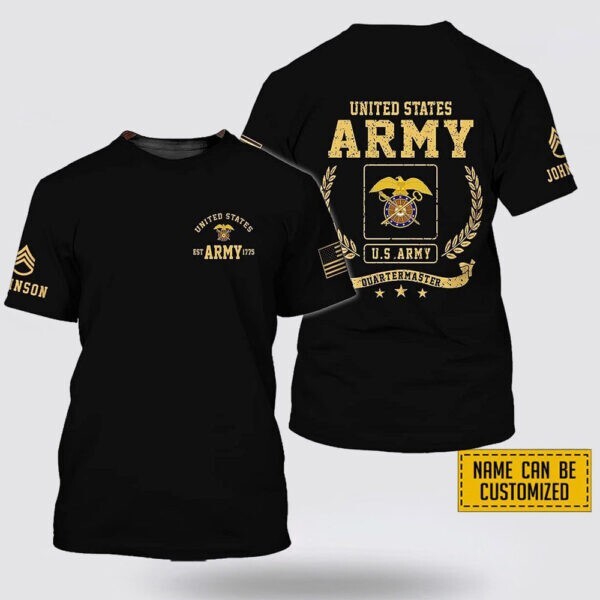 Custom Name Rank Quartermaster EST Army 1775 AOP 3D T-shirt Full Size S-5XL