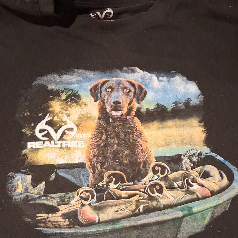Realtree Men’s XXL Black Hunting Dog Duck Graphic Crew Neck Tagless T-Shirt