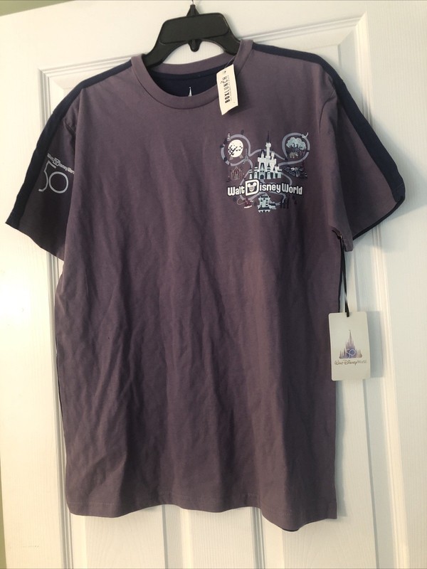 Walt Disney World 50th Anniversary Parks T-Shirt Size S Two-Tone Purple Blue