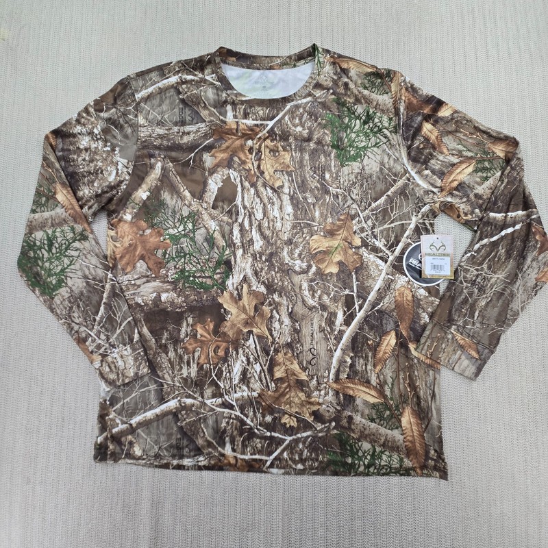 Realtree Shirt Mens 2XL Brown Edge Camouflage Hunting Camo Long Sleeve Performan
