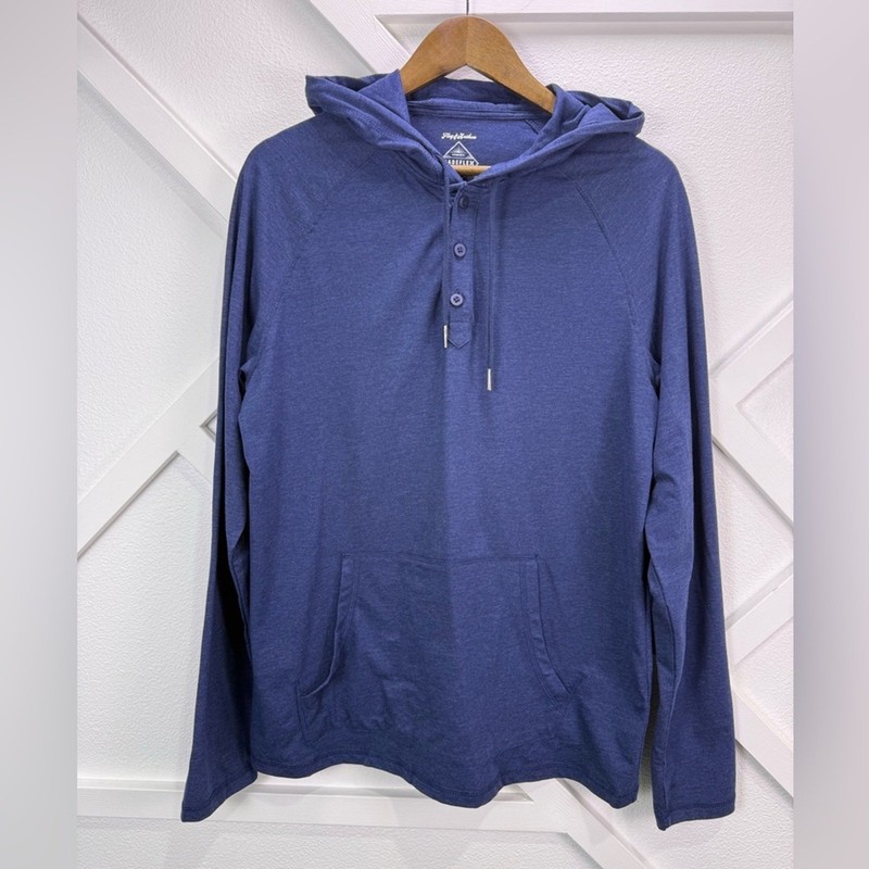 NWT Flag & Anthem MadeFlex Hoodie Blue Henley Pullover Stretch Mens Medium