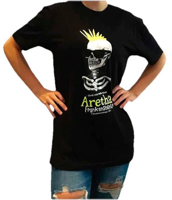 Comfort Colors Aretha Frankenstein Punk Skeleton Graphic T-Shirt Grey M