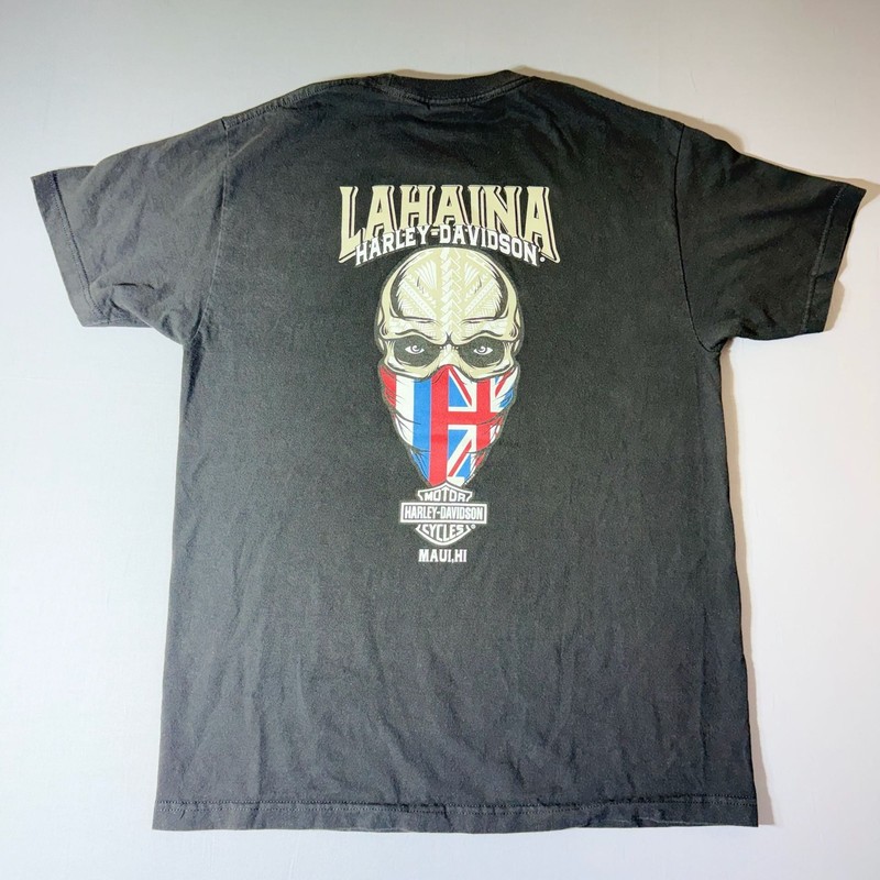 Harley-Davidson Lahaina Maui Hawaii Skull Bandana Graphic T-Shirt Gray Size Larg gallery