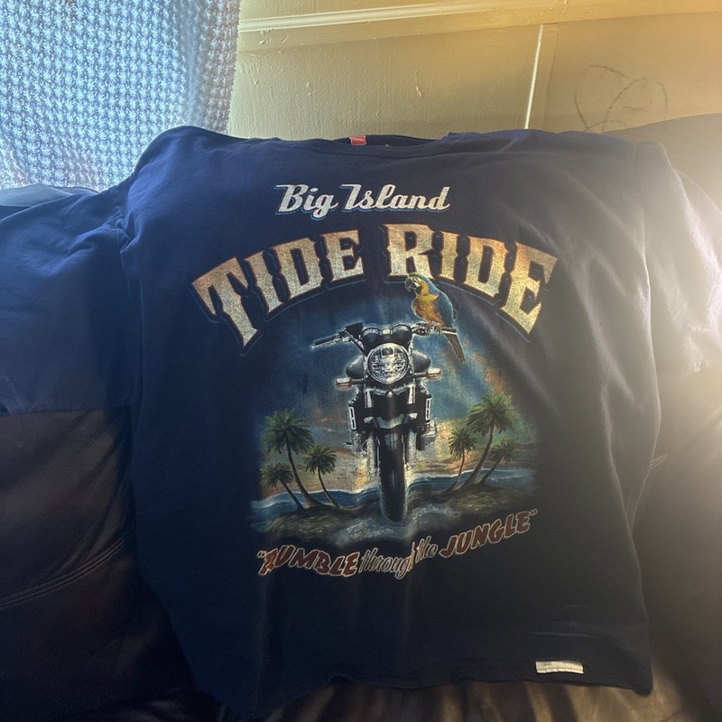 BIG ISLAND TIDE RIDE Motorcycle Rumble Thru The Jungle T-Shirt Size XL Dark Blue