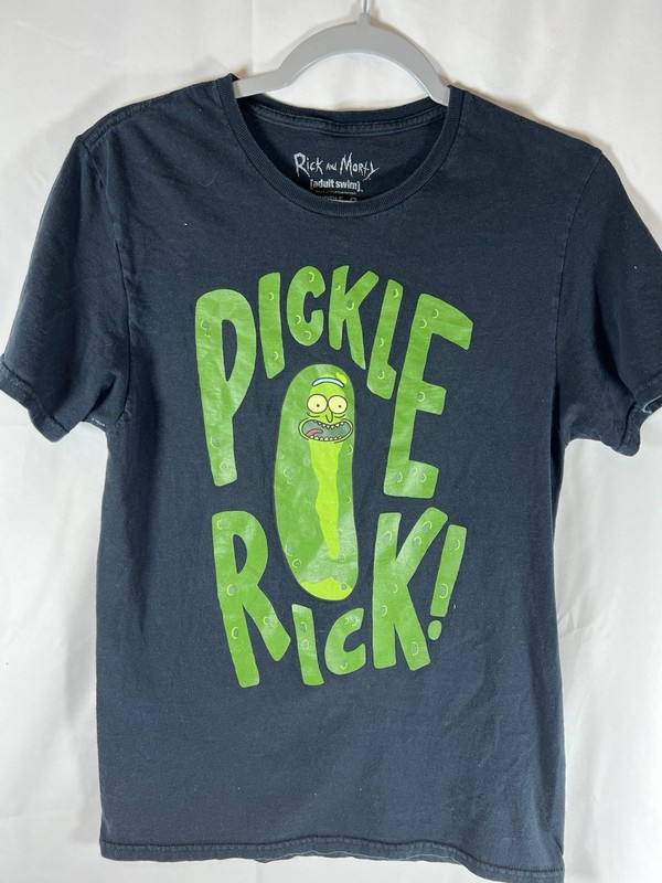 RICK AND MORTY SHIRT ADULT SMALL BLACK PICKLE RICK CASUAL ANIMATION MENS