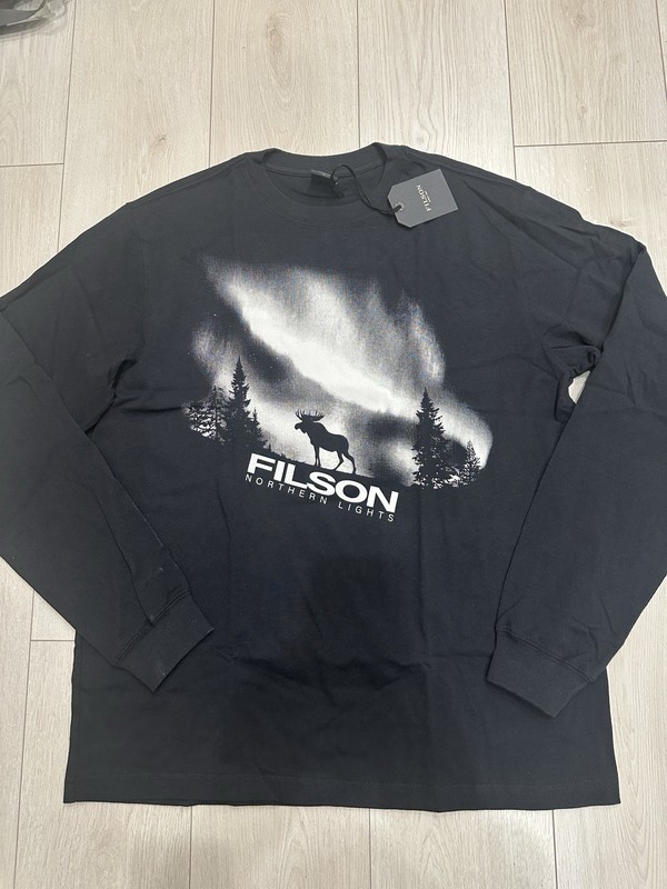 Filson Men’s Pioneer Moose Long Sleeve T Shirt Black Size Large Made In USA