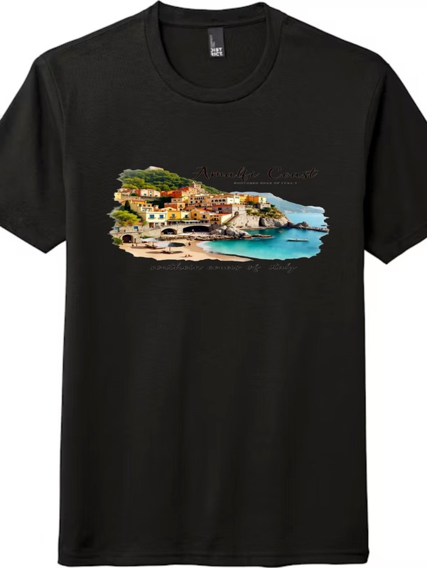 Vintage Amalfi Coast Italian Coastal Village Scenic Vacation Casual Graphic Tee