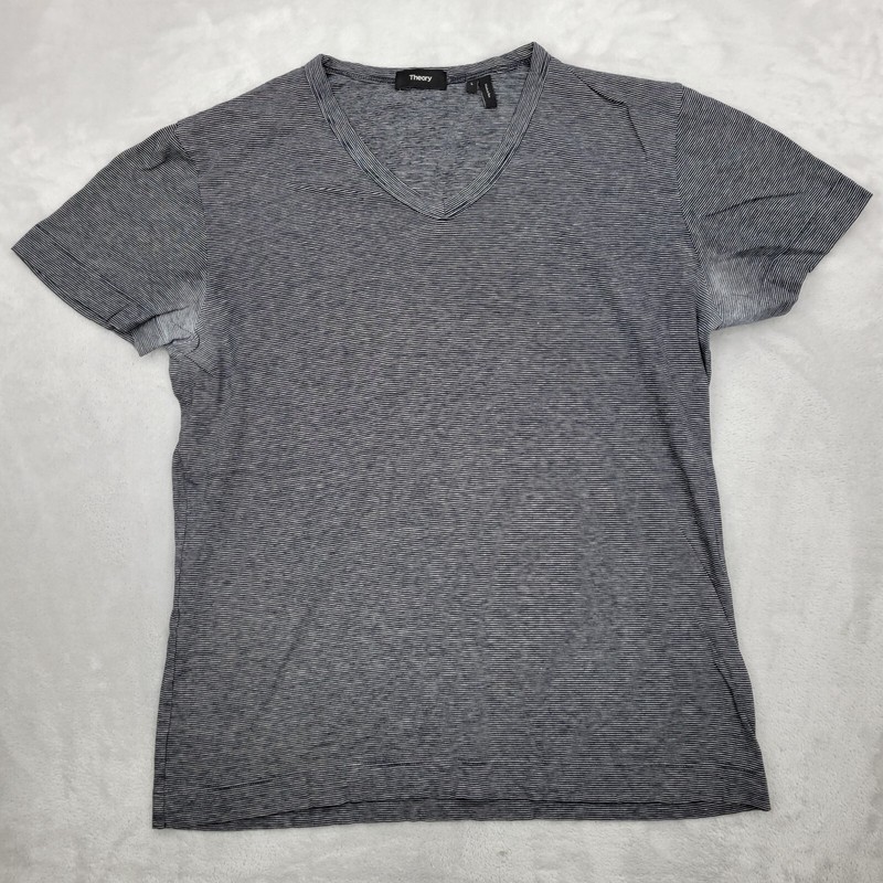 Theory Shirt Mens Large Grey Crewneck Gaskell Pinnate Mini Striped Shadow Adult*