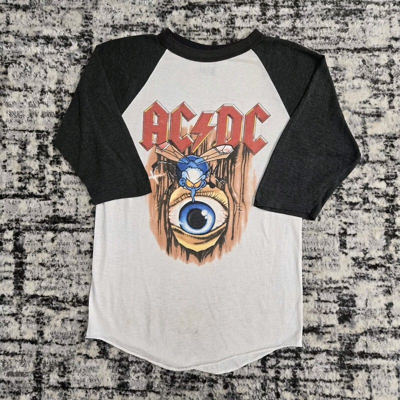 Vtg AC/DC Fly On The Wall 1985 Tour Raglan T-Shirt Rock Band 3/4 Tee M 80s
