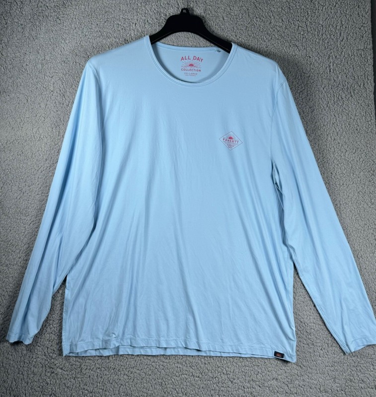 Faherty Shirt Mens XXL 2XL Blue Crew Neck Stretched All Day Collection
