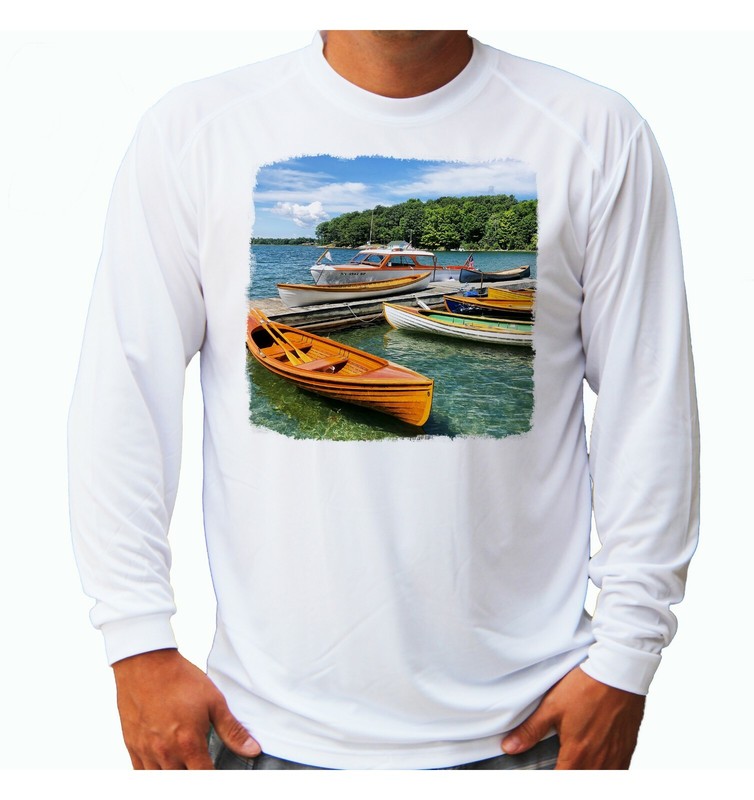 Retro Vintage Boats Fishing Lake Long Sleeve UPF 30 T-Shirt Boat UV Protection