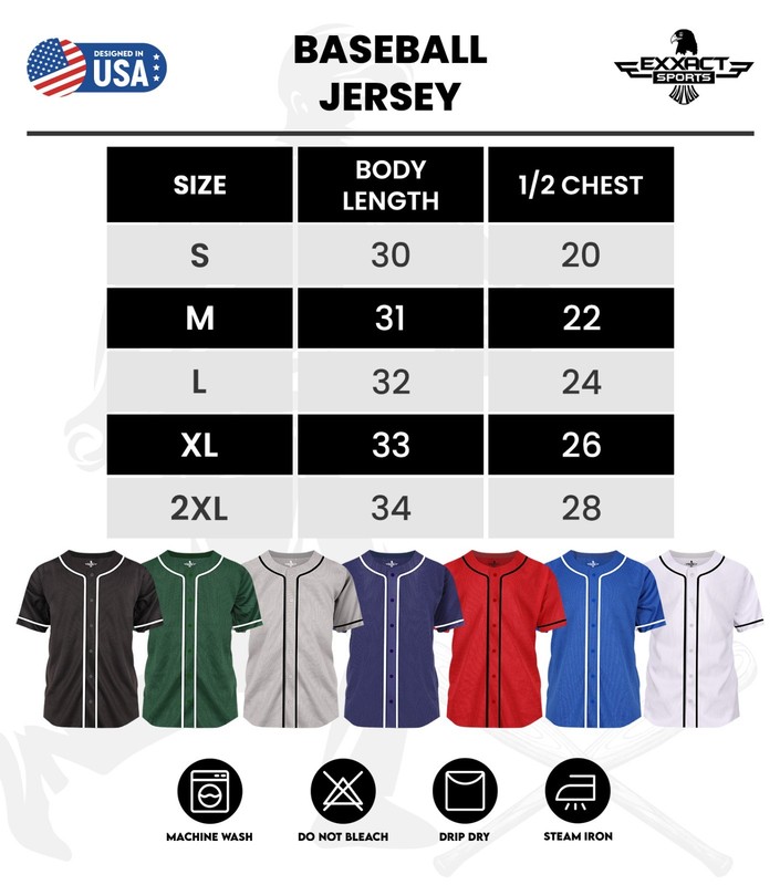Exxact Sports Blank Baseball Jersey Men, Full Button Down Plain Baseball Jersey gallery