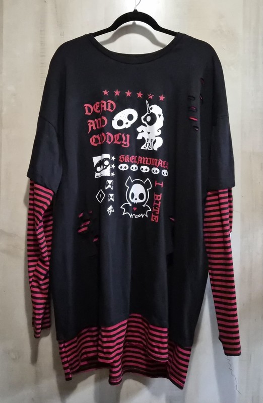 Skelanimals Stripe Bones Long-Sleeve T-Shirt Black Red Size 2XL