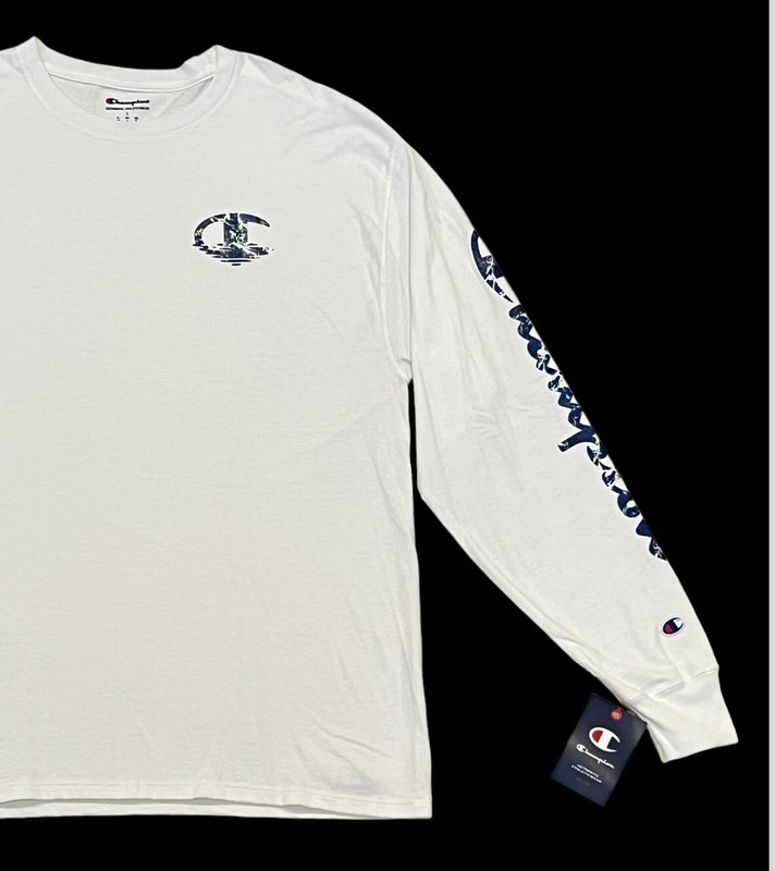 Champion Logo Crewneck Long Sleeves Bright Royal Athletic Graphic Tee T Shirt L gallery