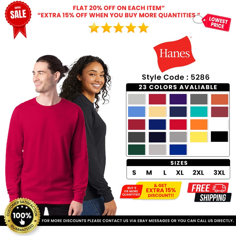 Hanes 5286 Men’s Cotton ComfortSoft Long Sleeve Midweight Crewneck Tee T-Shirt