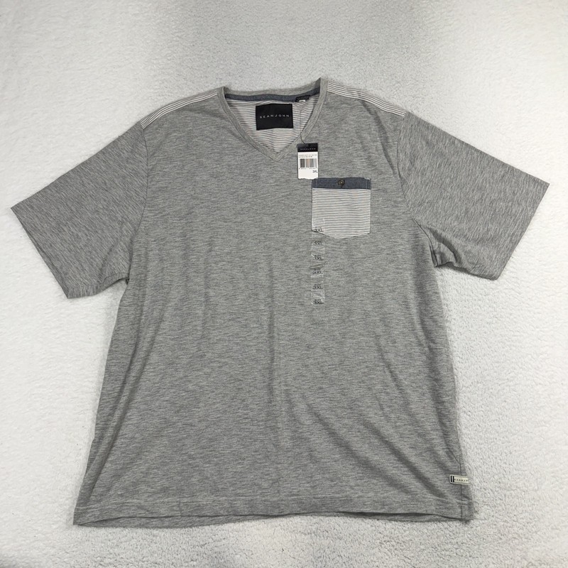 Sean Jean Designer T-Shirt with Pocket Grey Stripes Men’s 3XL NWT Stretch