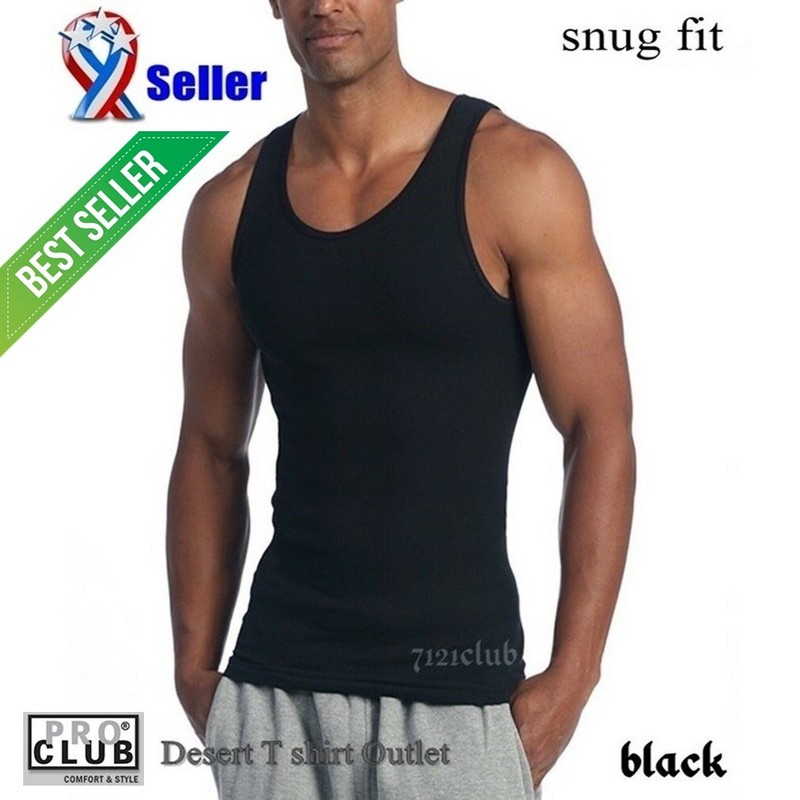 Lot 3 PRO CLUB A SHIRTS TANK TOP BLACK ProClub Mens Wife Beater Undershirt S-7XL