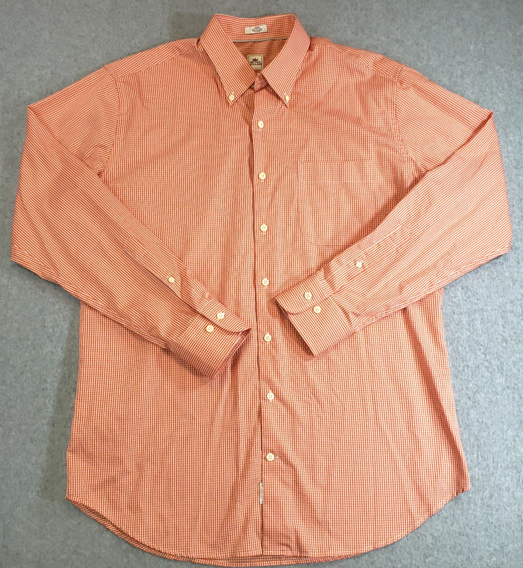 Peter Millar Crown Finish Button Down Shirt Mens Orange White Micro Check Size L