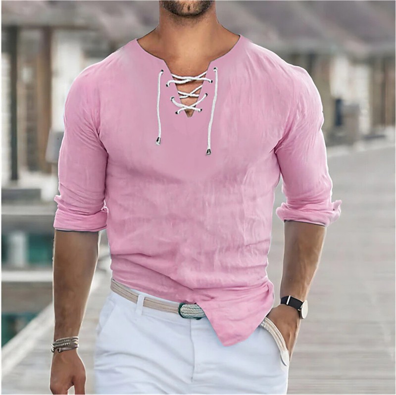 Men’s Short Sleeve Fashion T-Shirt Classic Casual Slim Laceup Shirts