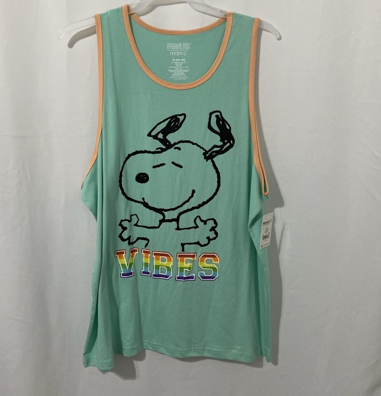 Peanuts Snoopy Men’s Pride Tank Top Shirt “Vibes” Aqua XL (46-48) NWT